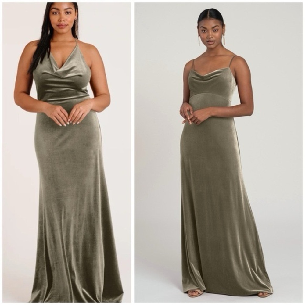 Jenny Yoo Jenny Yoo Sullivan Velvet Cowl Neck Gown Maxi in Sage size 00